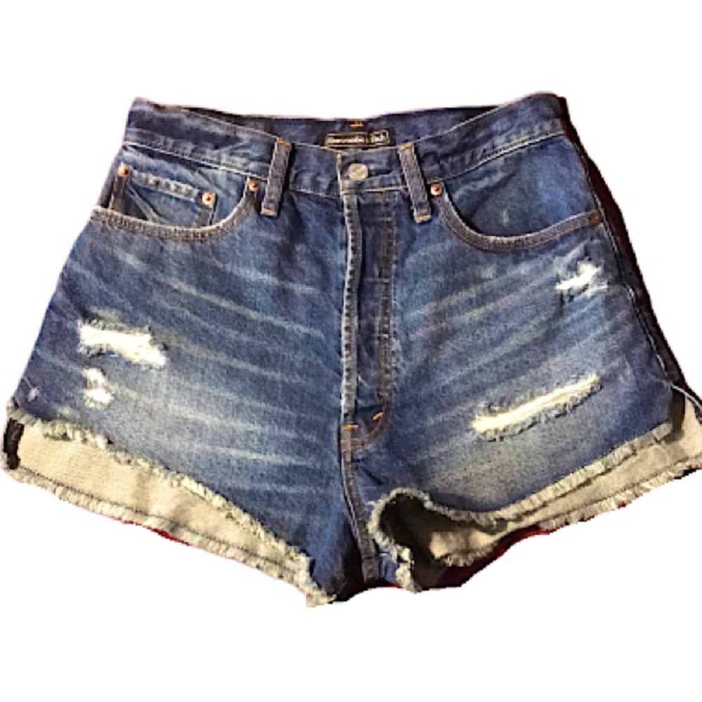 Abercrombie & Fitch High Waisted Buttonfly Shorts Medium Wash